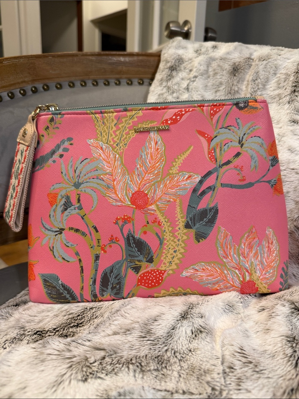 Spartina 449 Pink Floral Zip-Top Cosmetic Pouch